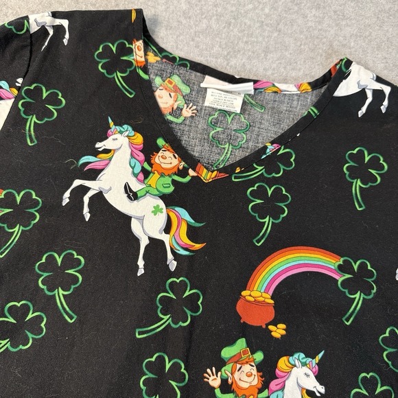 Scrubstar Tops - Scrubstar St Patrick's Day Scrub Top Unicorn Leprechaun Rainbow Gold Size Small